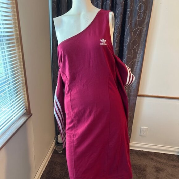 Adidas Red/White cut out Adi color Trefoil long sleeves dress, size L - Picture 2 of 6